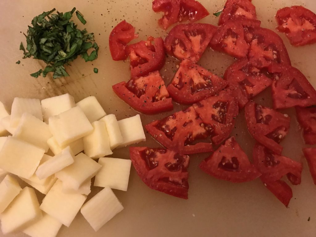 basil, tomatoes, mozarella cheese