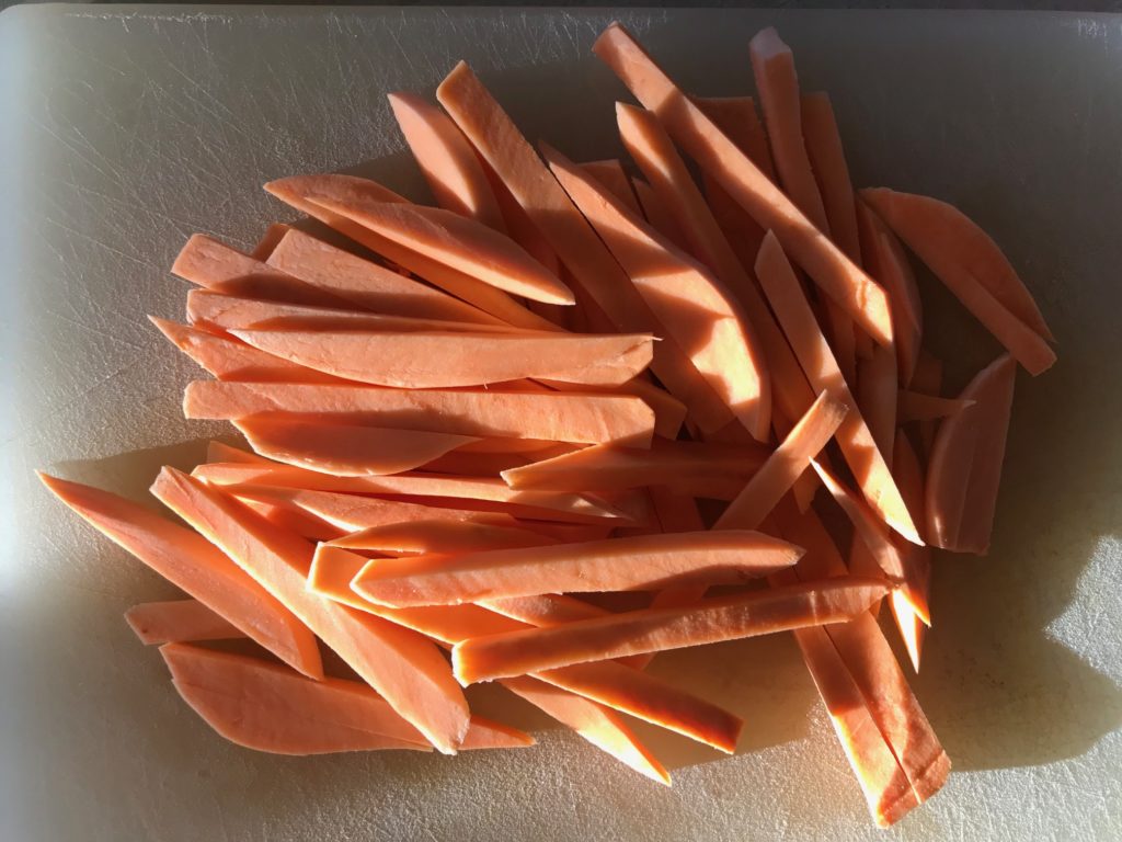 sweet potatoes cut into strips