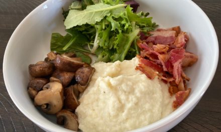 Mashed Cauliflower, Bacon and Mushroom Bowl