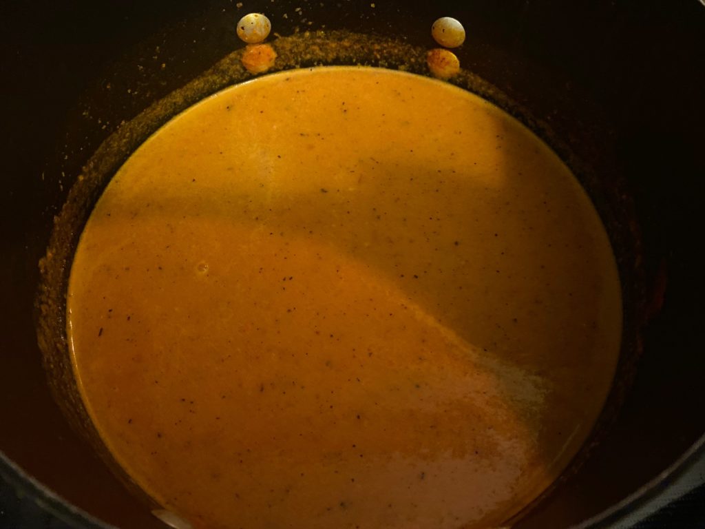 smokey tomato soup in pot