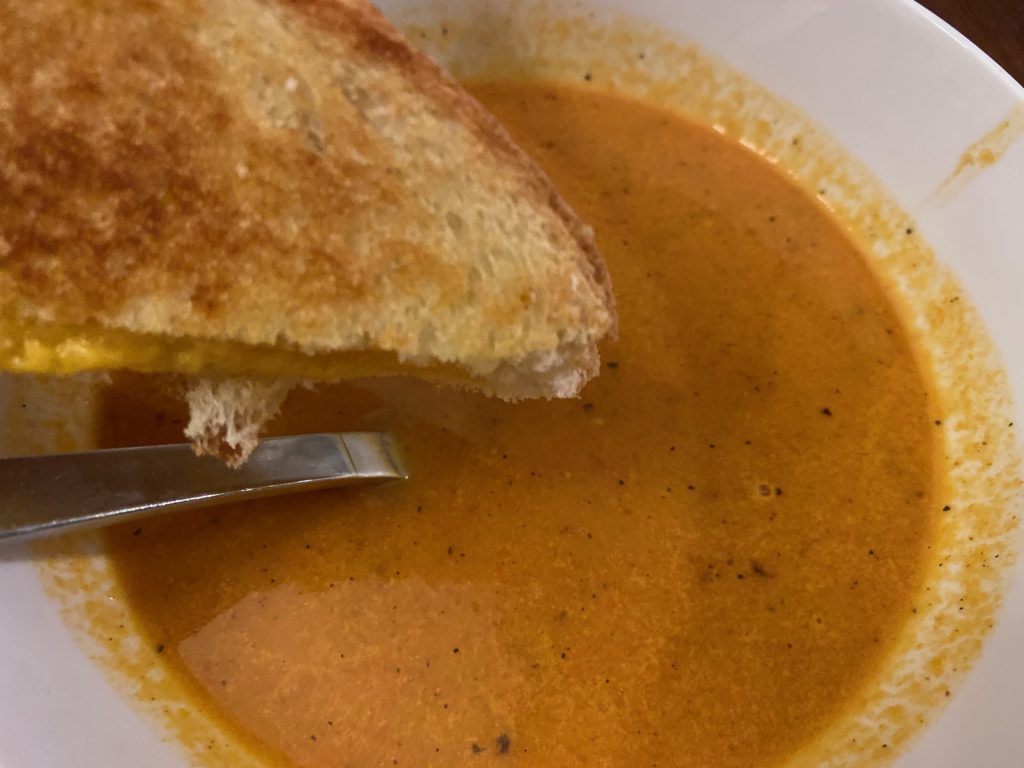 smokey tomato soup with sandwich