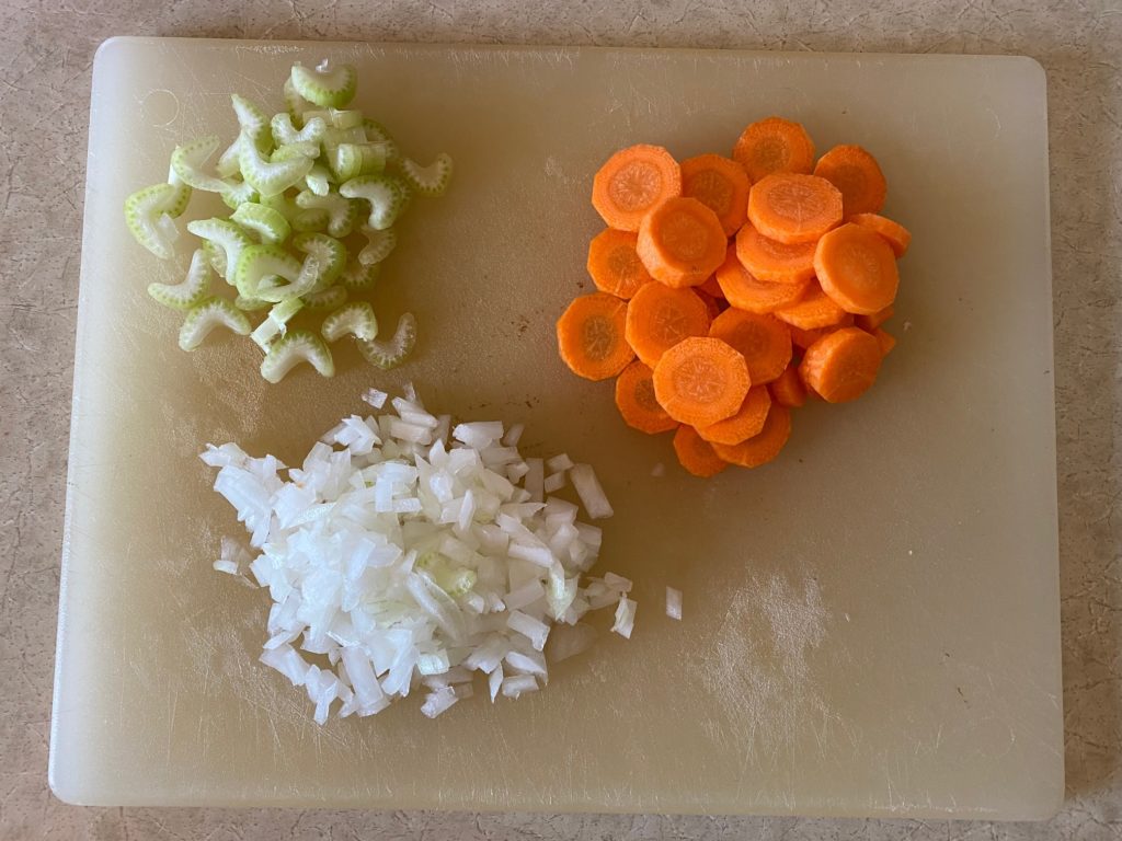 chopped celery, carrots and onion