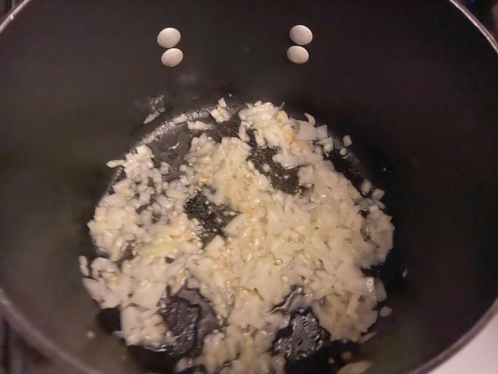 saute onions in pot