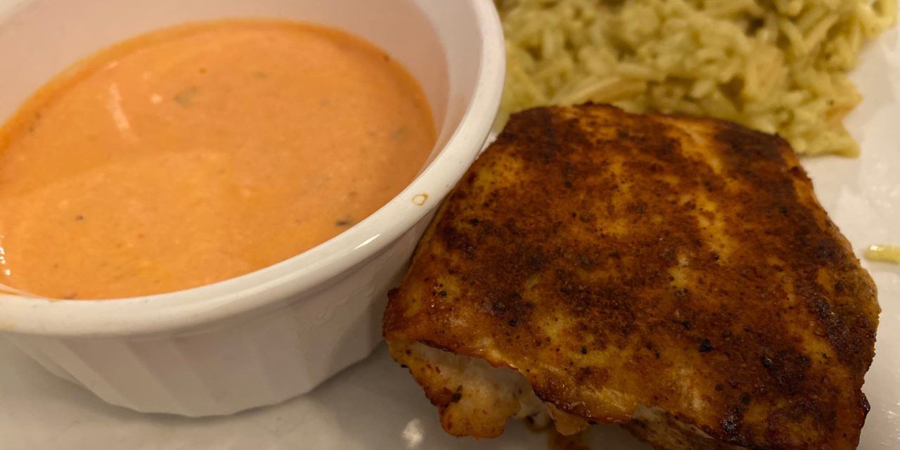 Baked Brown Sugar Chicken with Roasted Red Pepper Cream Sauce