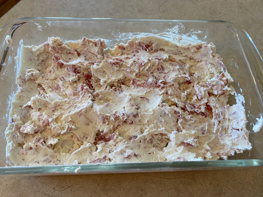 Fig and Prosciutto Goat Cheese Dip spread in dish